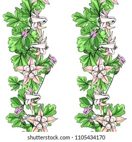 Seamless pattern with wildflowers on white background. Sunny clor flower vector field blossom.