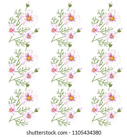 Seamless pattern with wildflowers on white background. Sunny clor flower vector field blossom.