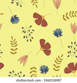seamless pattern with wildflowers on a yellow background. summer and spring print milking fabric and textile design