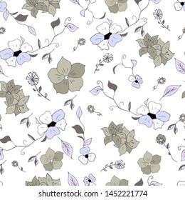 Seamless pattern with  wildflowers. Paper, textiles, packaging. Handmade. Vector, floral ornament. Print for bed linens, fabric, textiles, wallpaper, greeting cards, wrapping paper, gift box 
