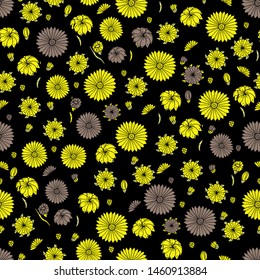 Seamless pattern with  wildflowers. Paper, textiles, packaging. Handmade. Vector, floral ornament. Print for bed linens, fabric, textiles, wallpaper, greeting cards, wrapping paper, gift box 

