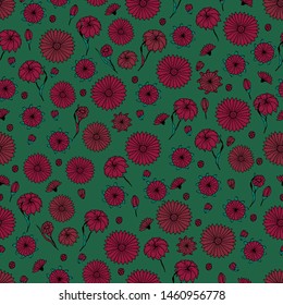 Seamless pattern with  wildflowers. Paper, textiles, packaging. Handmade. Vector, floral ornament. Print for bed linens, fabric, textiles, wallpaper, greeting cards, wrapping paper, gift box 
