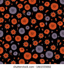 Seamless pattern with  wildflowers. Paper, textiles, packaging. Handmade. Vector, floral ornament. Print for bed linens, fabric, textiles, wallpaper, greeting cards, wrapping paper, gift box 
