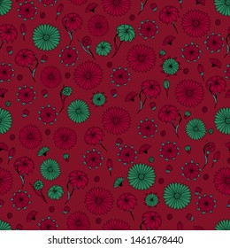 Seamless pattern with  wildflowers. Paper, textiles, packaging. Handmade. Vector, floral ornament. Print for bed linens, fabric, textiles, wallpaper, greeting cards, wrapping paper, gift box 
