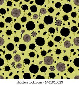 Seamless pattern with  wildflowers. Paper, textiles, packaging. Handmade. Vector, floral ornament. Print for bed linens, fabric, textiles, wallpaper, greeting cards, wrapping paper, gift box 
