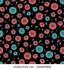 Seamless pattern with  wildflowers. Paper, textiles, packaging. Handmade. Vector, floral ornament. Print for bed linens, fabric, textiles, wallpaper, greeting cards, wrapping paper, gift box 

