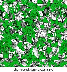 Seamless pattern with wildflowers. thistle for cosmetics. natural essential oil. hand draws with a pencil. Floral pattern for textiles, wallpaper, packaging. diuretics, antidepressants.