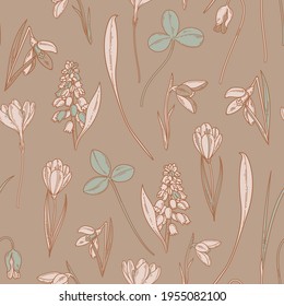 Seamless pattern with wildflowers in trending colors
