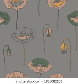 Seamless pattern with wildflowers in trending colors
