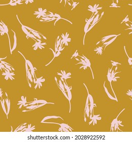 Seamless pattern with wildflowers. Vector pattern for fabric, wallpaper, wrapping. Realistic silhouettes of flowers