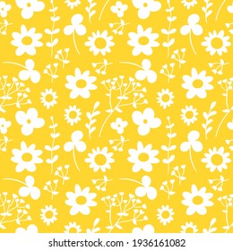 Seamless pattern with wildflowers. Vector illustration in simple hand drawn style and trendy yellow colors