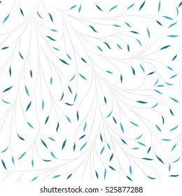 Patrón sin soldadura con ramas y hojas de sauce. Elegante patrón gris y azul sobre fondo blanco.Ilustración aislada del vector. Textura de decoración de bifurcación de mimbre. 