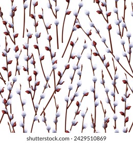 Seamless pattern with willow branches. Spring texture for Easter. Great for wallpaper, textiles, wrapping paper, scrapbooking