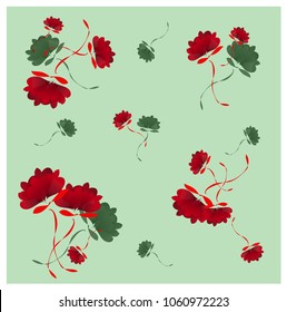 Seamless Pattern wind blow flowers, Isolated on pastel color with red flowers. Botanical Floral Decoration Texture. Vintage Style Design for Fabric Print, Wallpaper Background.
