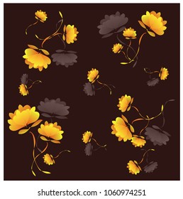 Seamless Pattern wind blow flowers, Isolated on dark color. Botanical Floral Decoration Texture. Vintage Style Design for Fabric Print, Wallpaper Background.
