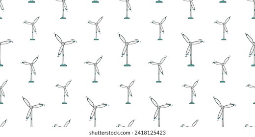 Seamless pattern with wind generator turbine doodle vector
