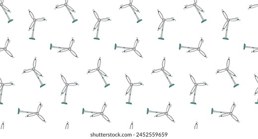Seamless pattern with wind generator turbine doodle vector