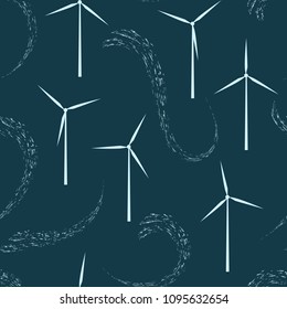 Seamless pattern of wind turbines and wind whirls. World Wind Day. Vector illustration
