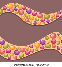 seamless pattern with winding paths of bright color round pebbles