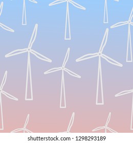 Seamless pattern with windmills against the background of a gradient