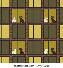 seamless pattern with windows and cats