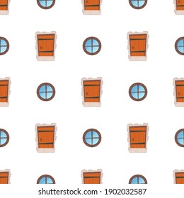 Seamless pattern with windows and doors. Good for backgrounds, books, and wrapping paper. Vector illustration.