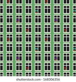 Seamless pattern with windows and flowers