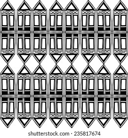 Seamless pattern with windows and house. Hand drawn.