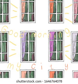 seamless pattern of windows on a white background with lettering