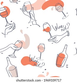 Seamless pattern for wine bar and wine lovers, simply hand drawn style, parisian party style, vector illustration