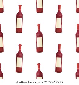 Patrón sin costura, botella de vino, barba roja, vector. Para el papel de embalaje, tela, fondo