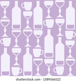 Seamless pattern with wine bottles, wine glasses and coffee cups. Repetitive vector pattern. EPS 10.