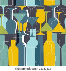 Seamless pattern with wine bottles and glasses