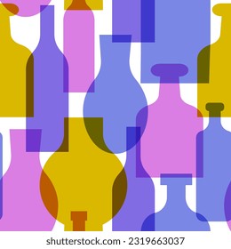 Seamless pattern with wine bottles for your wallpaper, fabric, wrapping paper, packaging in risoprint style. Vector illustration