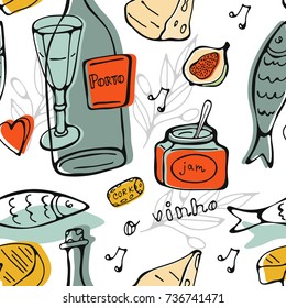 Seamless pattern with wine and cheese