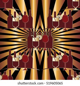 Seamless pattern with wine collection, wineglasses and place for your  text or name. Drink background. Vector wine design for restaurant menu.Drink list. Wine background.
