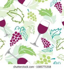 seamless pattern wine glass and grapes