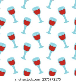 Seamless pattern with wine glass. Red wine background. Vector flat illustration.