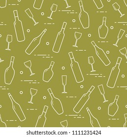 Seamless pattern of wine glasses and bottles of wine. Wine-making. Tasting. Sommelier.