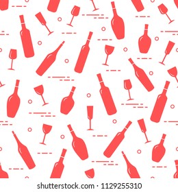 Seamless pattern of wine glasses and bottles of wine. Wine-making. Tasting. Sommelier.