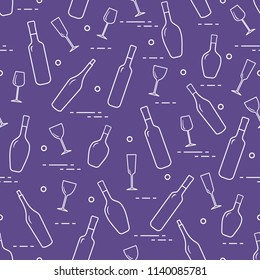 Seamless pattern of wine glasses and bottles of wine. Wine-making. Tasting. Sommelier.