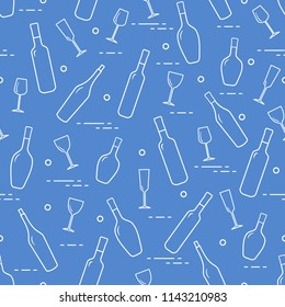 Seamless pattern of wine glasses and bottles of wine. Wine-making. Tasting. Sommelier.