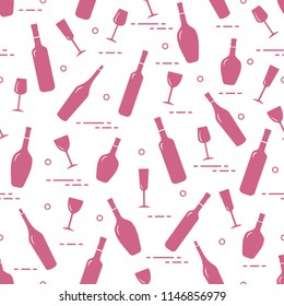 Seamless pattern of wine glasses and bottles of wine. Wine-making. Tasting. Sommelier.