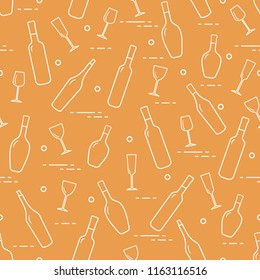 Seamless pattern of wine glasses and bottles of wine. Wine-making. Tasting. Sommelier.