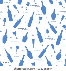 Seamless pattern of wine glasses and bottles of wine. Wine-making. Tasting. Sommelier.