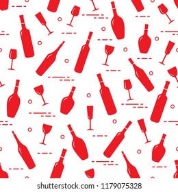 Seamless pattern of wine glasses and bottles of wine. Wine-making. Tasting. Sommelier.