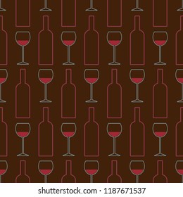 Seamless Pattern Of Wine Glasses And Bottles Of Wine.