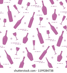 Seamless pattern of wine glasses and bottles of wine. Wine-making. Tasting. Sommelier.