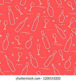 Seamless pattern of wine glasses and bottles of wine. Wine-making. Tasting. Sommelier.