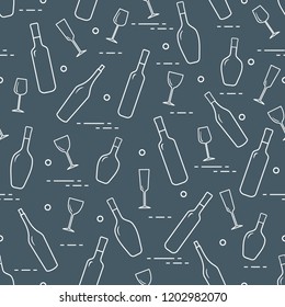 Seamless pattern of wine glasses and bottles of wine. Wine-making. Tasting. Sommelier.
